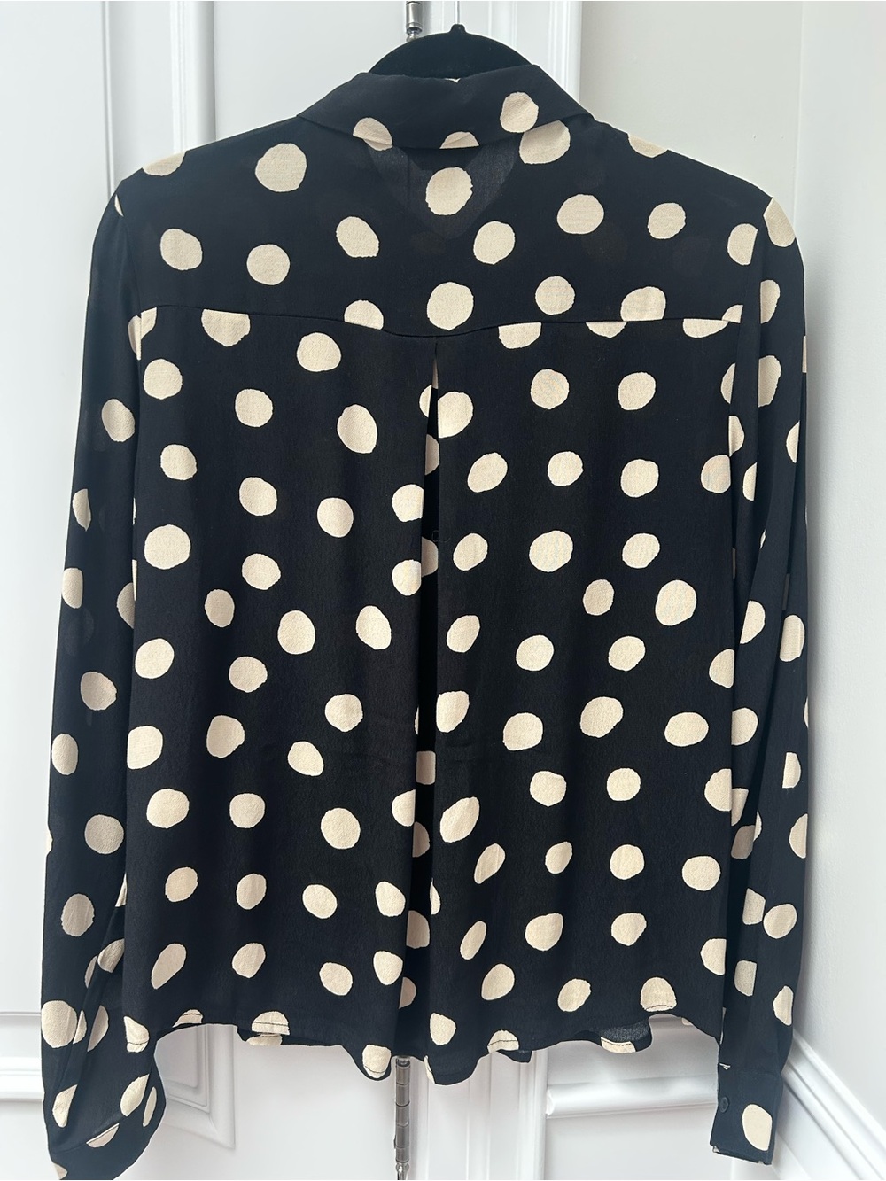 Women's Black Button-Down Shirt with Beige Polka Dots